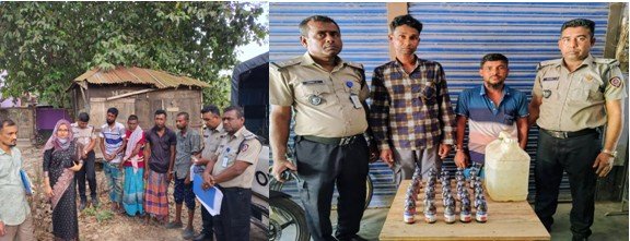 ৩৫বোতল এসকাফ সিরাপসহ মদ ও গাঁজা উদ্ধার : ছয়জন আটক
