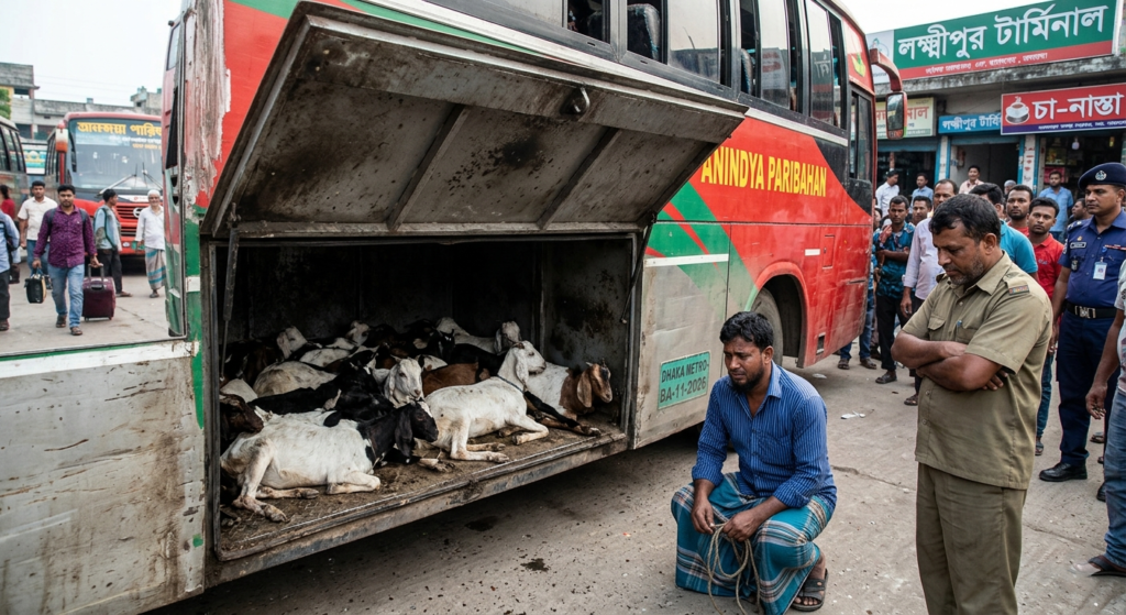 বাসের বক্সে দম বন্ধ হয়ে ৪৭ ছাগলের মৃত্যু