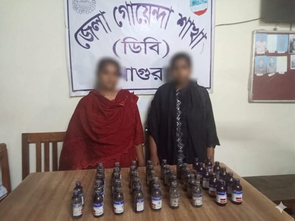 ৪২ বোতল ‘এসকাফ’ সহ দুই নারী মাদক ব্যবসায়ী আটক